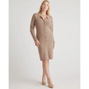Quince Warm taupe Eco-Knit Button-Up Sweater Dress NWT size Large